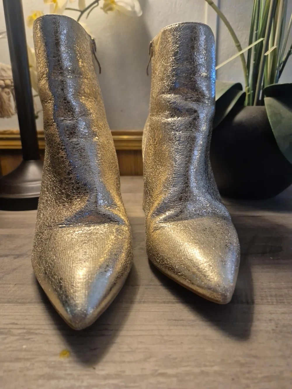 ShuShop Gold Metallic Pointed Ankle Booties
